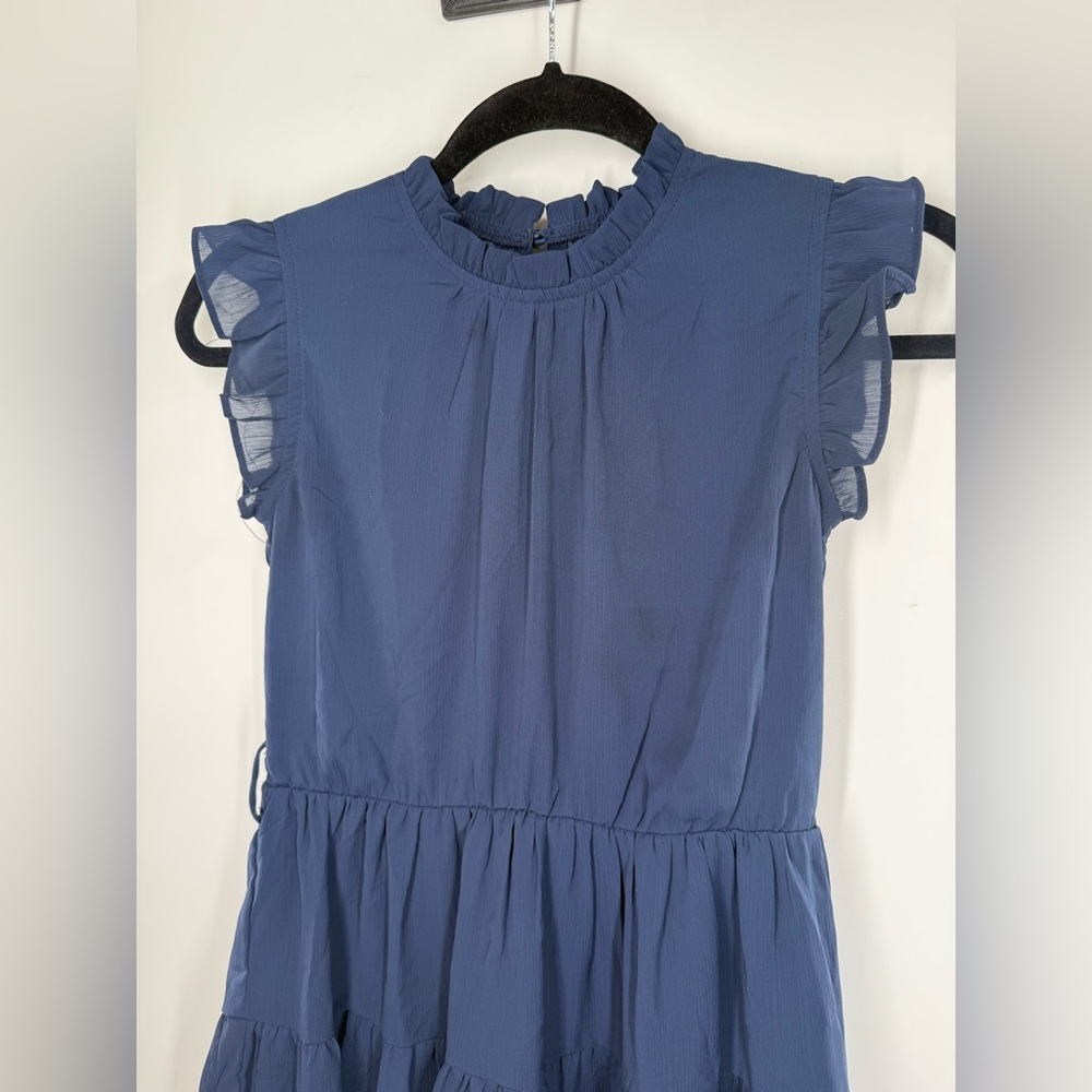 EUC Arshiner Blue Ruffle Neck Dress - Picture 8 of 11